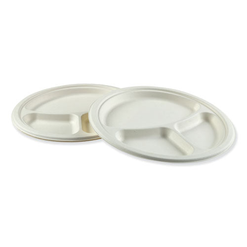 Bagasse Dinnerware, 3-compartment Plate, 10