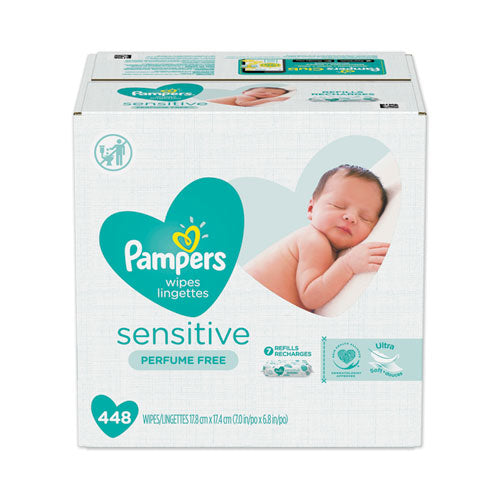 Sensitive Baby Wipes, White, Cotton, Unscented, 64-pouch, 7 Pouches-carton