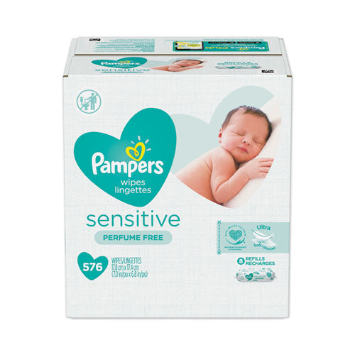 Sensitive Baby Wipes, White, Cotton, Unscented, 72-pack, 8 Packs-carton
