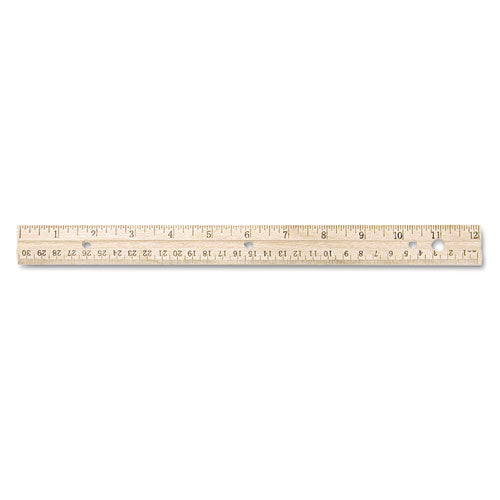 Hole Punched Wood Ruler English And Metric With Metal Edge, 12