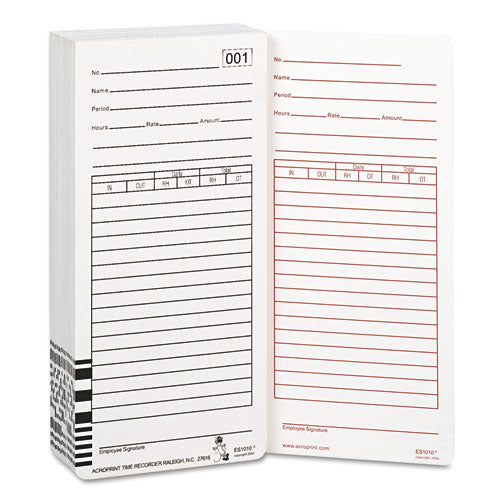 Time Card For Es1000 Electronic Totalizing Payroll Recorder, 100-pack