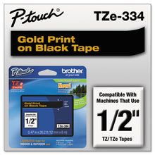 Load image into Gallery viewer, Tze Standard Adhesive Laminated Labeling Tape, 0.47&quot; X 26.2 Ft, Gold On Black
