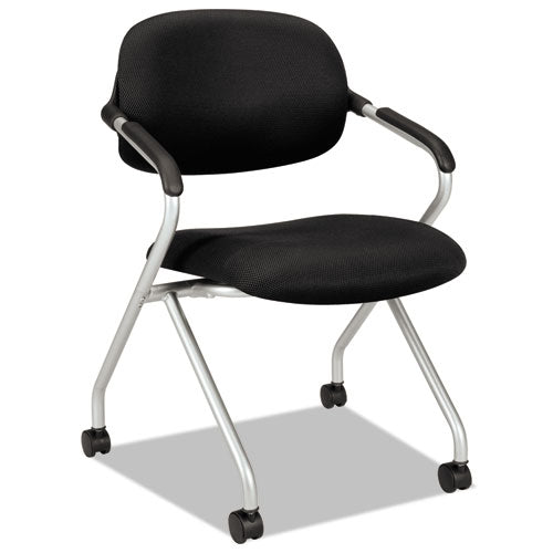 Hvl303 Nesting Arm Chair, Black Seat-black Back, Platinum Base