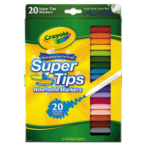 Washable Super Tips Markers, Fine-broad Bullet Tips, Assorted Colors, 20-set