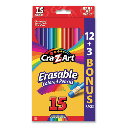 Erasable Colored Pencils, 15 Assorted Lead-barrel Colors, 15-set