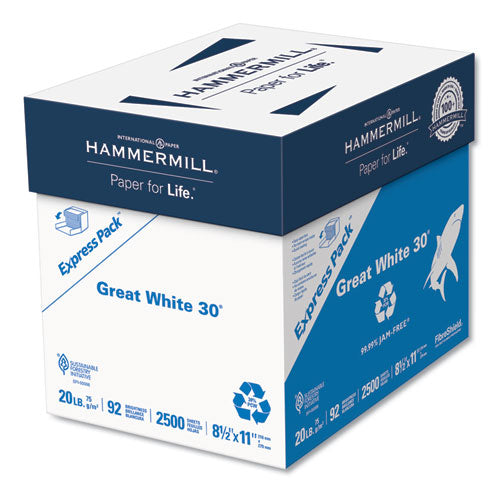Great White 30 Recycled Print Paper, 92 Bright, 20 Lb, 8.5 X 11, White, 2,500 Sheets-carton