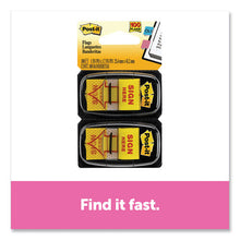 Load image into Gallery viewer, Arrow Message 1&quot; Page Flags, &quot;sign Here&quot;, Yellow, 2 50-flag Dispensers-pack

