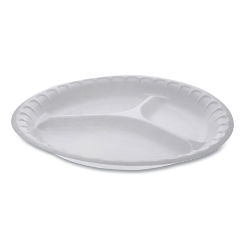 Unlaminated Foam Dinnerware, 3-compartment Plate, 10.25