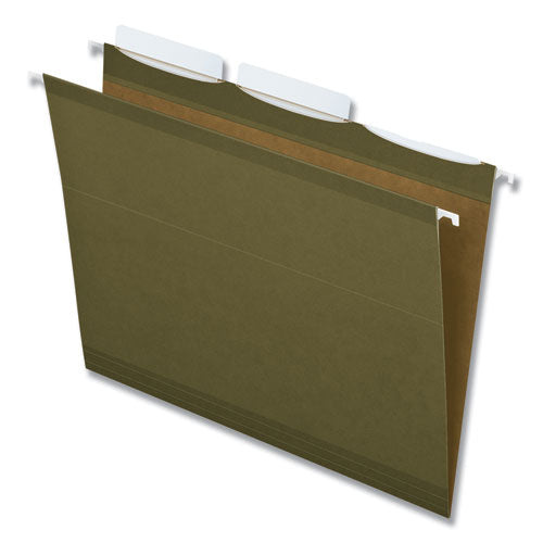 Ready-tab Reinforced Hanging File Folders, Letter Size, 1-3-cut Tab, Standard Green, 25-box