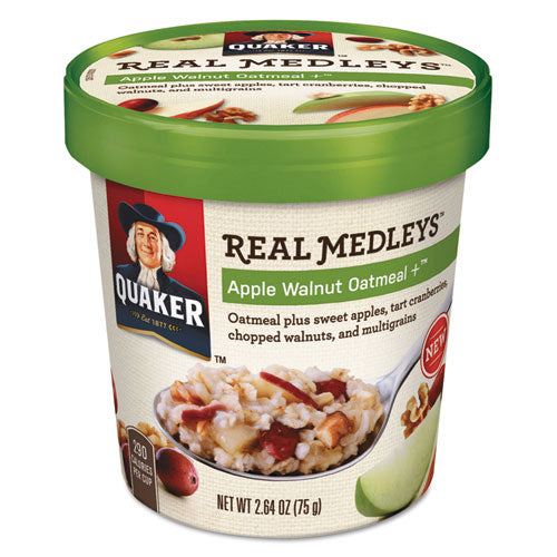 Real Medleys Oatmeal, Apple Walnut Oatmeal+, 2.64 Oz Cup, 12-carton