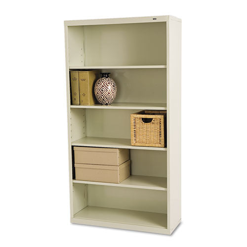Metal Bookcase, Five-shelf, 34-1-2w X 13-1-2d X 66h, Putty