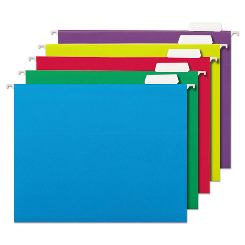 Deluxe Bright Color Hanging File Folders, Letter Size, 1-5-cut Tab, Assorted, 25-box