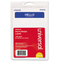 Load image into Gallery viewer, &quot;hello&quot; Self-adhesive Name Badges, 3 1-2 X 2 1-4, White-blue, 100-pack
