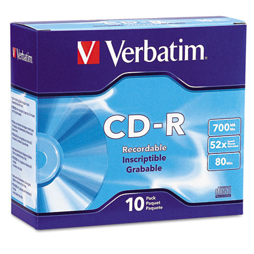 Cd-r Discs, 700mb-80min, 52x, W-slim Jewel Cases, Silver, 10-pack
