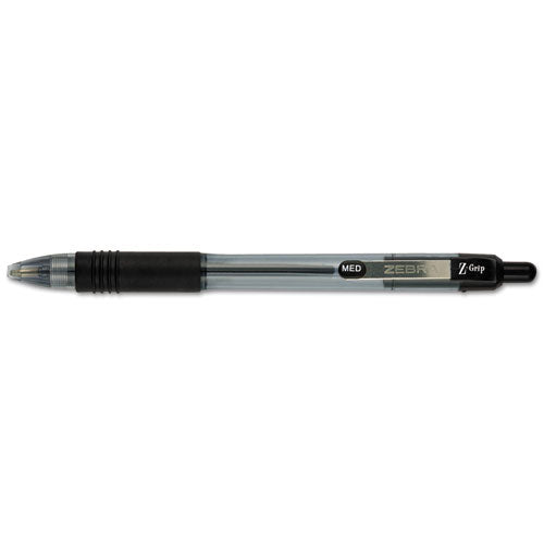 Z-grip Ballpoint Pen, Retractable, Medium 1 Mm, Black Ink, Clear Barrel, Dozen