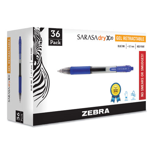 Sarasa Dry Gel X20 Gel Pen, Retractable, Medium 0.7 Mm, Blue Ink, Translucent Blue Barrel, 36-pack